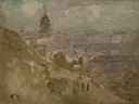A Distant Dome, c.1901, GLAHA 46392 van James McNeill Whistler: landschap met vergezicht, koepel, stad in de verte en helling, in gedempt oker en blauw