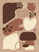Abstracte compositie van organische vormen in bruine, terracotta en crème tinten