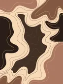 Abstracte illustratie van golvende, aardekleurige contourlijnen in bruine en beige tinten.