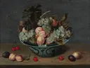 Abrikozen en druiven in een Wanli porseleinen schaal, Toegeschreven aan Isaak Soreau: figuren