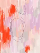 Abstracte cirkels schilderij in pastelkleuren met organische omtreklijnen