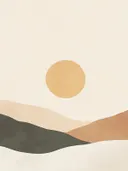 Abstract landschap met gouden zon en heuvels in aardse tinten
