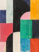 Abstracte kleurblokken schilderij met boogvorm, grafische compositie