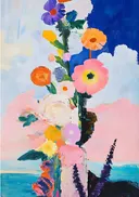 Abstract schilderij van een kleurrijk bloemenboeket