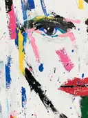 Abstract schilderij met een close-up van een oog en lippen