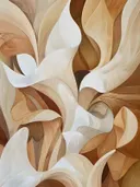 Abstract schilderij met organische golvende vormen in beige