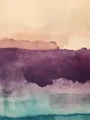 Abstract schilderij met horizontale kleurbanden in crème, roze, diep paars en turkoois