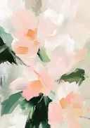 Abstract bloemenschilderij in perzikkleuren