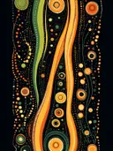 Abstract stippenpatroon schilderij in geel en groen op zwart