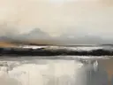 Minimalistisch grijs waterlandschap schilderij