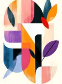 Botanisch abstract schilderij met bladvormen in paars en oranje