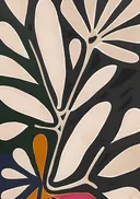 Abstract schilderij van bloemblaadjes in zwart en crème