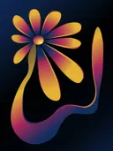Abstract kunstwerk van een bloemvorm in goud- en paarstinten