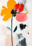 Abstract schilderij van een oranje en roze bloem