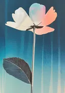 Schilderij van een abstracte bloem op turquoise achtergrond