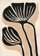 Abstracte illustratie van bloemvormige vlakken in zwart en beige