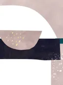 Minimalistisch abstract schilderij met roze en marineblauwe bogen