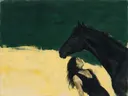 Paard in bosgroen, schilderij