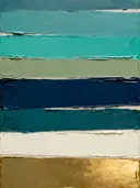 Schilderij: abstracte compositie in diepgroen met turkoois