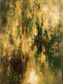 Schilderij: abstracte compositie in dunne laagjes, goud