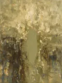 Schilderij: abstracte compositie in dunne laagjes, kaki
