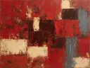 Schilderij: abstracte compositie in dunne laagjes, rood met groen