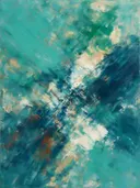 Schilderij: abstracte compositie in dunne laagjes, turquoise