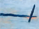 Schilderij: abstracte compositie in lichtblauw met kobaltblauw