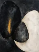 Schilderij: abstracte compositie in organische vormen, zwart
