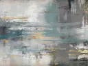 Abstract schilderij in petrolblauw met gouden accenten