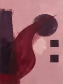 Schilderij: abstracte compositie in wijnrood