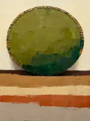 Schilderij: abstracte compositie met een cirkel in aardetinten