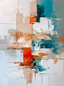Abstract schilderij met turkoois en oranje verfvlakken