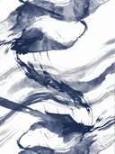 Abstract inktschilderij met donkerblauwe golvende penseelstreken