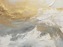 Abstract schilderij met golvende witte en gouden verftextuur