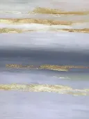 Abstract schilderij met gouden horizonstrepen op lavendel