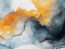Abstract inktschilderij in oranje en grijsblauw