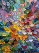 Abstract schilderij met een diagonale explosie van kleurrijke verftoetsen