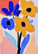 Abstract expressief schilderij van kleurrijke bloemen