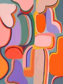 Abstract schilderij met organische vormen in pastelkleuren