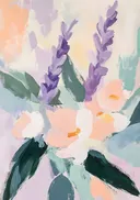 Abstract schilderij met lavendel en bloesem