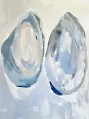 Abstract schilderij van twee opengeklapte schelpen