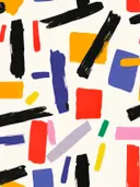 Abstract schilderij met penseelstreken in felle kleuren