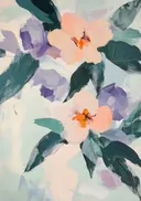 Abstract schilderij van een bloem in perzikkleur