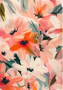 Abstract schilderij van perzikkleurige bloemen