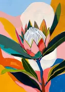 Schilderij van een abstracte protea bloem
