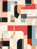Abstract schilderij met puzzelvormen in rood en zwart