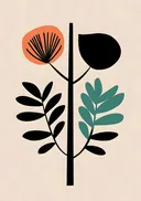 Abstracte retro bloemillustratie in zwart en oranje