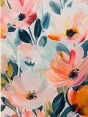 Abstract schilderij van roze en oranje bloemen