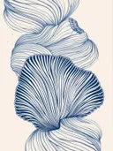 Abstracte lijntekening van een schelpvormig motief in blauw